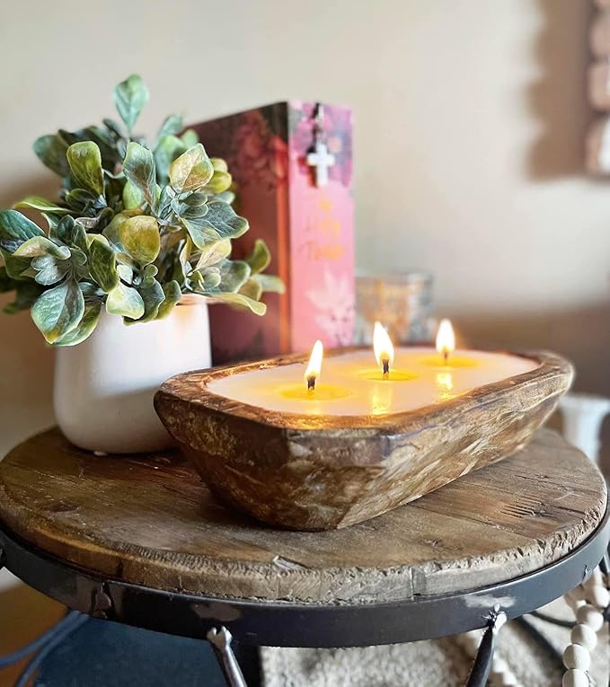 Aira Christmas Dough Bowl Candle - Organic, Kosher, Vegan, Hand Carved Wood Bowl Candle w/Essential Oils - Hand-Poured 100% Soy Candle Wax - Paraffin Free, Long Lasting - Holiday Mistletoe - 13 Oz