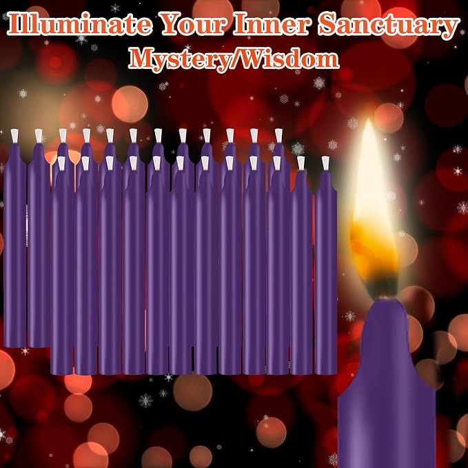 24 Pack Purple Spell Chime Candles – Premium Mini Unscented Taper Candles for Rituals, Prayer, Birthdays, Meditation, Altar, Spells, Chime Candles - 4 Inch Tall - Ideal for Witches