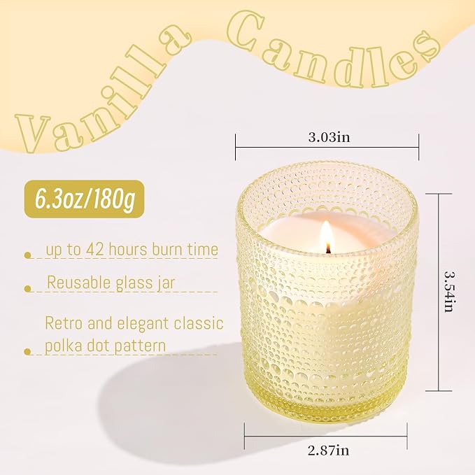 DARJEN Vanilla Candles for Home- 6.3oz 42H Natural Soy Wax Aromatherapy Jar Candle with Strong Scent, Decorative Aesthetic Candles for Living Room, Gathering, Kitchen, Luxury Gift for Women
