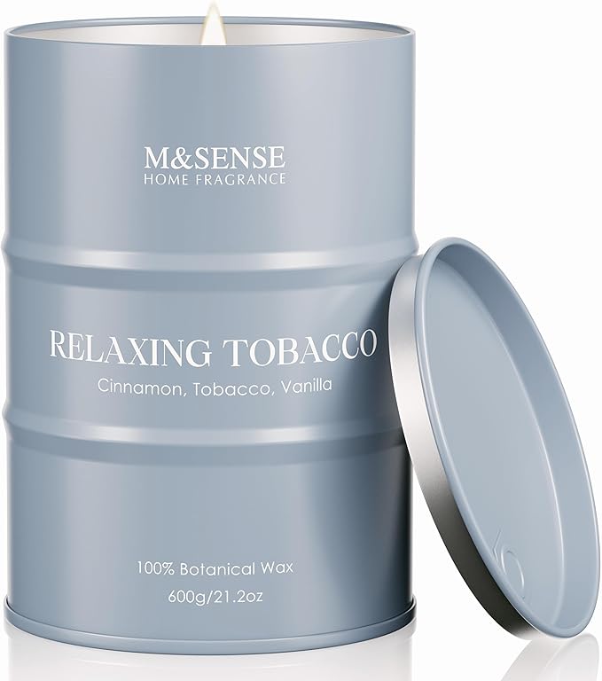 M&SENSE Vanilla Tobacco Scented Candles Large, Natural Soy Candles 21.2oz 120 Hour Slow Burning,Aromatherapy Candle for Stress Relief Meditation Relaxing