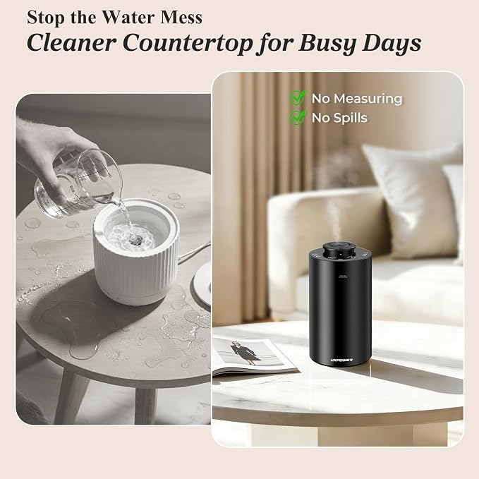 URPOWER Waterless Essential Oil Diffuser: No Water Needed Battery Operated Scent Diffuser - 2 * 20ML Hotel Fragrance Essential Oils - Cordless & Mini Oil Machine Aluminum for Car Home Office(Black)