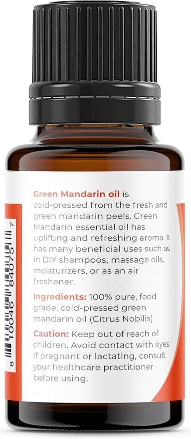 Viva Doria Green Mandarin Essential Oil, 100% Pure, Natural Essential Oil, Undiluted, for Aromatherapy | Food Grade, 15 mL (0.5 Fluid Ounce)
