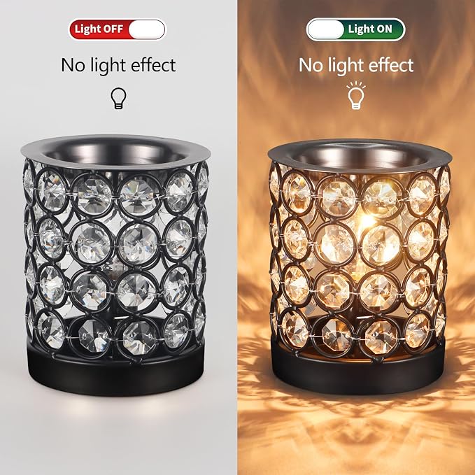 Crystal Wax Melt Warmer Candle Wax Warmer for Scented Wax 2 in 1 Wax Melts Fragrance Warmer Wax Cubes Melter Home Office Deco Night Light Valentines Day Birthday Gifts for Women Mom Girl(01-Black)