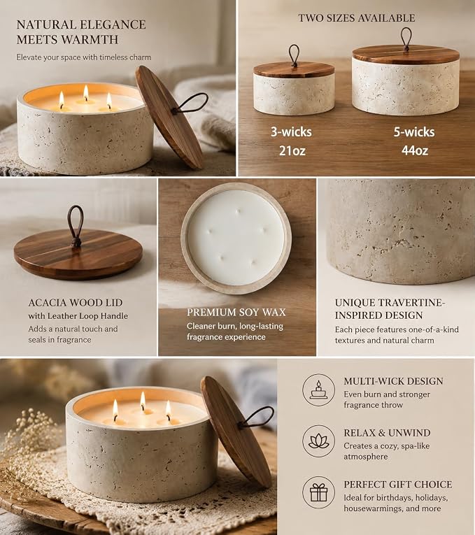 3-Wick Scented Candle-Vanilla & Cinnamon & Milk,Soy Coconut Wax Blend Candle with Acacia Wood Lid,21oz Large Candle,45-Hour Long Burning,Aromatherapy Candle for Home Decor