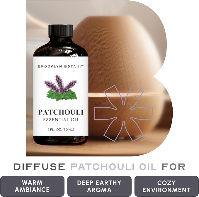 Brooklyn Botany Patchouli Essential Oil - 100% Pure and Natural - Premium Grade Oil with Dropper - for Aromatherapy and Diffuser - 1 Fl Oz