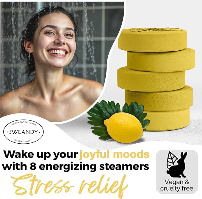 SWCANDY Shower Steamers Aromatherapy Birthday Gifts for Women Travel Essentials, 8 Pcs Lemon, Bath Bombs Shower Bombs with Natural Essential Oils, Relaxation Home SPA