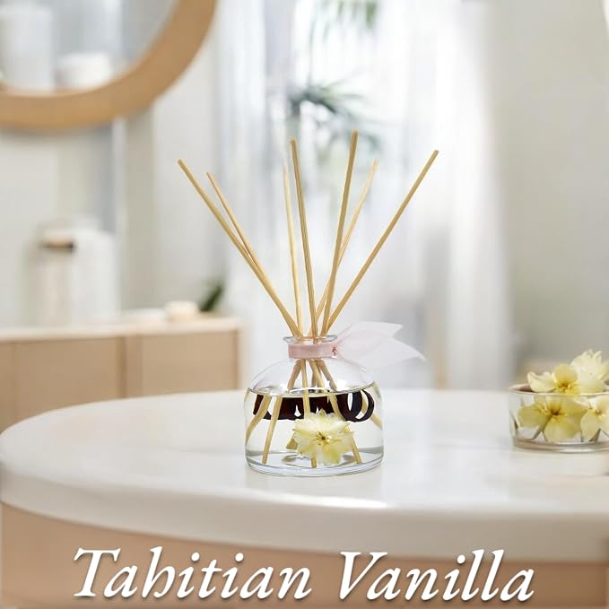 Reed Diffuser Set, Soothe Tahitian Vanilla Bean Scented Oil Diffuser with Sticks, Home Fragrance Accessories for Bathroom Shelf Decor, Aroma Diffusers for Home or Office Fall Decor, USA Made