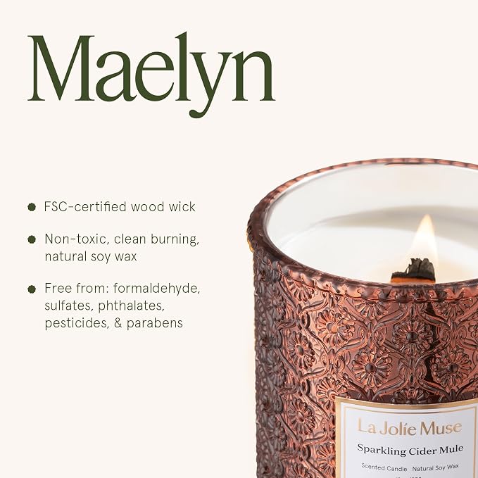 LA JOLIE MUSE Sparkling Cider Mule Scented Candle for Home | Fall Winter Holiday | 19 oz Non Toxic Natural Soy | Large Jar Candle | Luxury Gifts for Women & Men | Apple & Cinnamon | Wood Wick