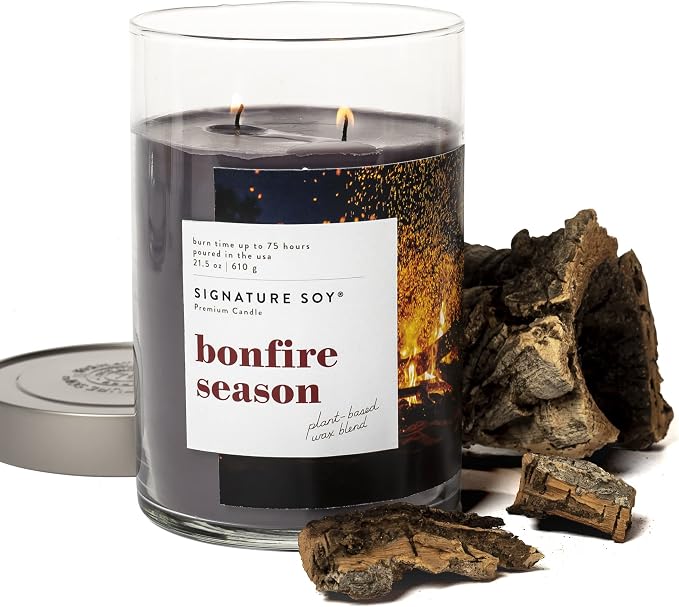 Signature Soy Lidded Bonfire Season Scented Candle, Extra Large Jar