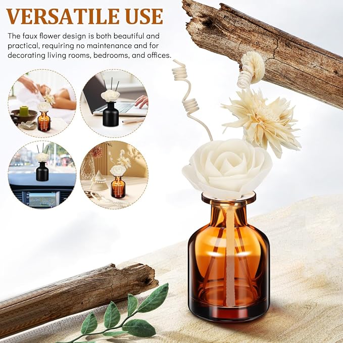 2pcs Camellia Flower Diffuser Sticks Natural Material Aromatherapy Reed Wood Flowers Fragrance Refills with Cotton Wick for Home and Office Decor