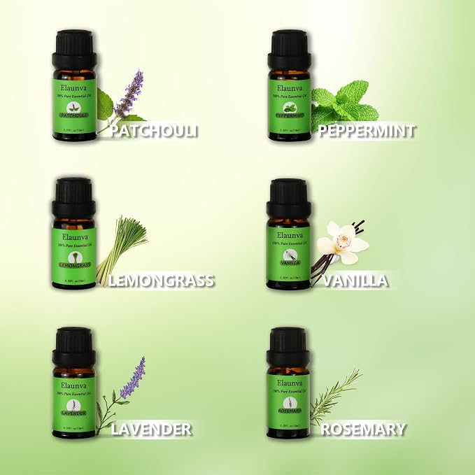 Essential Oils Set,100% Pure Natural,(Peppermint/Patchouli/Rosemary/Lemongrass/Vanilla/Lavender),for Aromatherapy and Home Fragrance,Spring Aroma Therapy Oil,Gift (0.33Fl Oz*6, Grass Set)