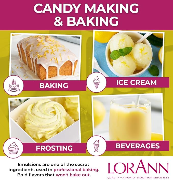 Lorann Oils Lemon Bakery Emulsion: Tangy Lemon Essence, Perfect for Amplifying Citrus Tones in Cakes, Cookies & Desserts, Gluten-Free, Keto-Friendly, Lemon Extract Alternative Essential for Your Kitchen