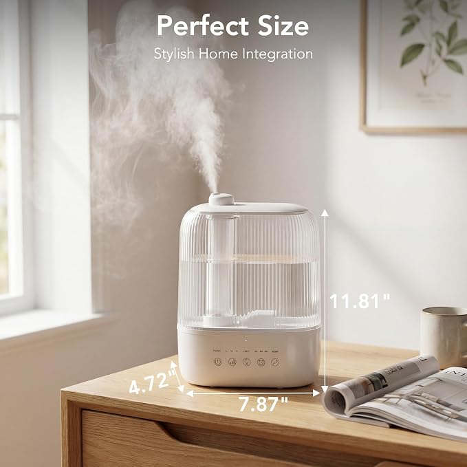 Electactic 3L Top Fill Humidifier, Essential Oil Diffuser & Cool Mist Humidifiers, Smart Humidity Control, Quiet Ultrasonic, 360° Nozzle, 7-Color Light for Bedroom, Home Office