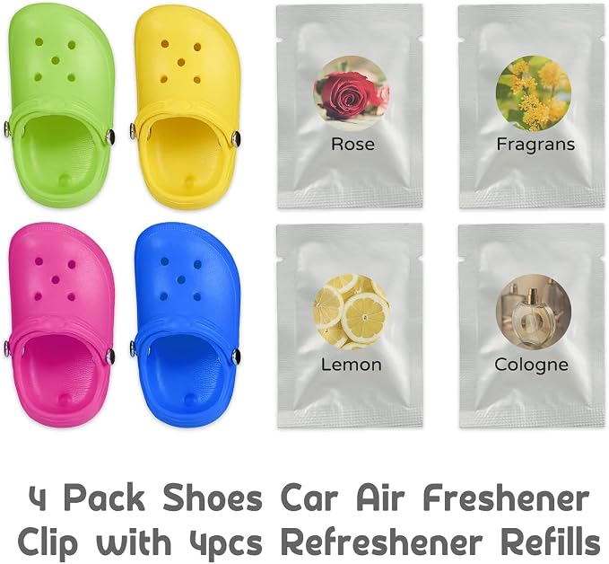 4 Pack Cute Shoe Air Vent Clips with 4PCS Refills Solid Car Air Freshener Air Conditioning Outlet Clips Car Dashboard Perfume Clip Car Interior Decor Accessories for Men/Women for Friend