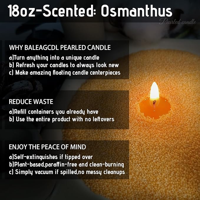 Honeyed Autumn Pearled Candle – 18 Oz Osmanthus Scented Sand Candles with 30 Wicks | Refillable Yellow Wax Long-Lasting Powder 120 Hours Clean Burning for DIY
