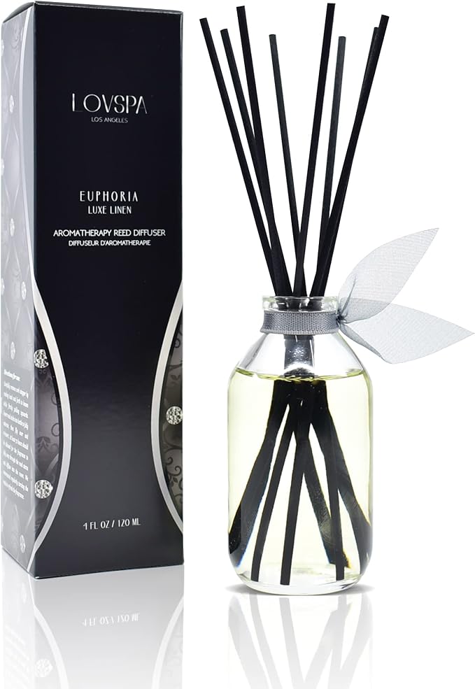 Euphoria Luxe Linen Diffuser Set, Luxury Home Fragrance, Room Scent | Warm linen, sandalwood, and herbal tea profile, entryway decor, guest bathroom, living room