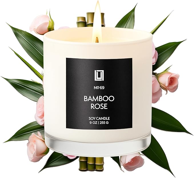 Lulu Candles | Bamboo Rose | Highly Scented Candles for Home - Soy Blend Jar Candle with 100% Cotton Wick - Slow Burning (9 Oz.)