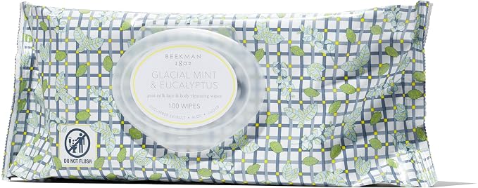 Beekman 1802 Face Wipes – Makeup Remover Wipes for Face, Facial Cleansing Wipes that Remove Makeup & Dirt, Travel Essentials, Face Wipes with Goat Milk & Aloe, Glacial Mint & Eucalyptus 100 Count