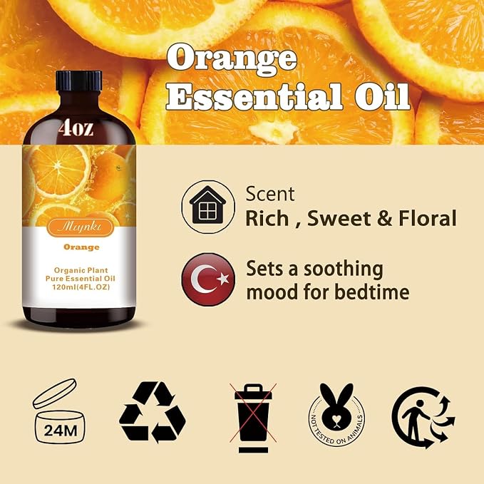 Orange Essential Oil, Orange Oil for Cleaning, Diffuser, Humidifier, DIY Soap, Candle, Energy, Home, Gift Ready,Orange Fragrance Oil - MLYNKL Essential Oils (4.33 fl oz / 130ml)