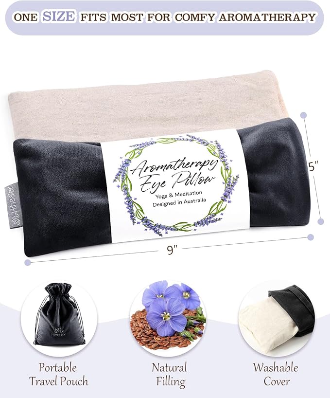 Lavender Eye Pillow for Relaxation, Yoga, Sleep – Weighted Eye Mask for Headache, Sinus, Aromatherapy Moist Heat Compress, Meditation Accessory, Relaxation Gift for Women (Black（only One）)