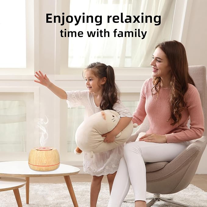 SEEDSEEL 300ML Essential Oil Diffuser 8 Hours Run Time, Aromatherapy Diffuser with Remote Control,7-Color LED for Home