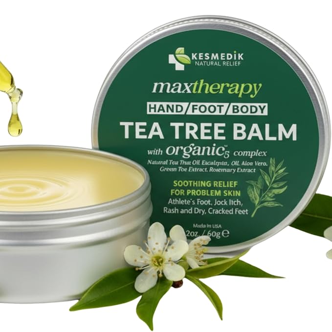 KESMEDIK Tea Tree Oil Balm for Skin, Soothes Itching, Rashes & Dry Skin, Antifungal Defense for Athlete’s Foot, Jock Itch, Chafing, Bug Bites & Eczema, Natural, Effective & Safe for All Ages