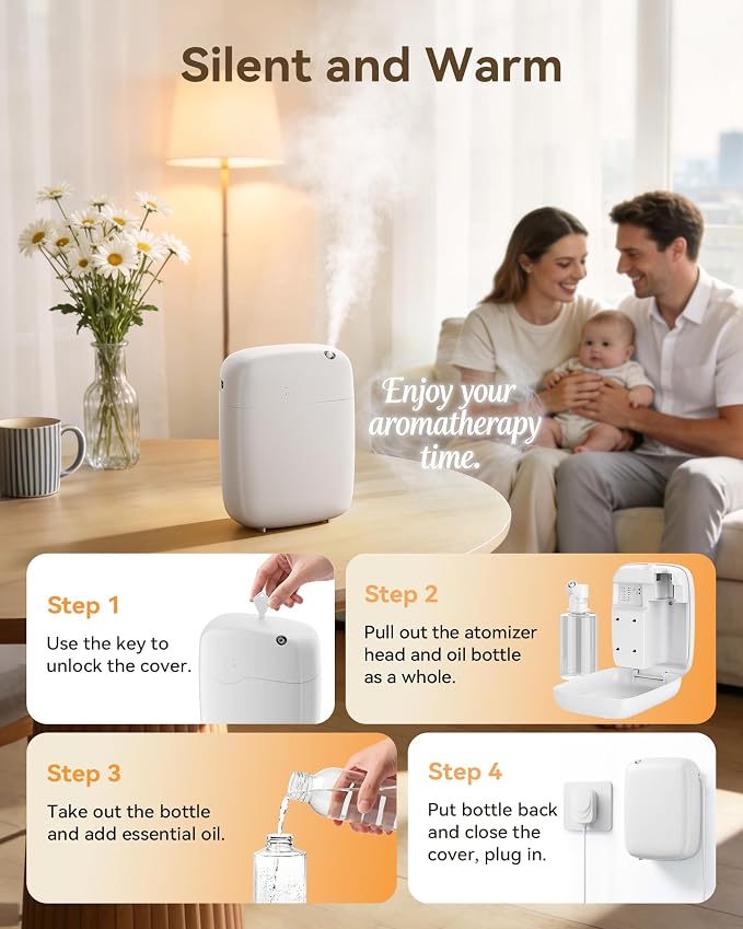 Waterless Essential Oil Diffuser with Bluetooth App Control, Smart Scent Air Machine Covers Up to 3000 Sq Ft for Home, Hotel & Spa, Quiet Aromatherapy Diffuser with Timer & Mode (White)