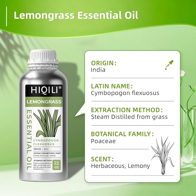 HIQILI 32 Fl Oz Lemongrass Essential Oil, Premium Oils