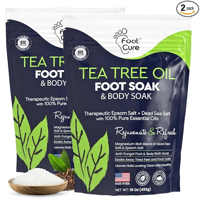 FOOT CURE Tea Tree Oil Foot Soak with Epsom Salt - Best Toenail Fungus Treatment, Athletes Foot & Softens Calluses - Soothes Sore & Tired Feet, Fungal Toe, Foot Odor Scent, Spa Pedicure (Pack of 2)