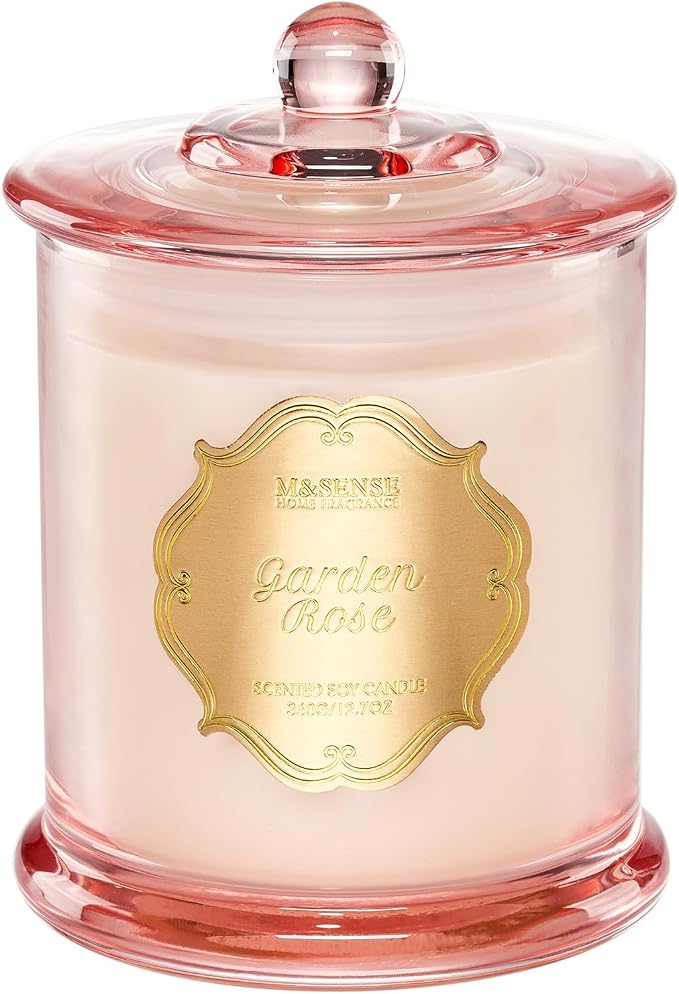 M&SENSE Summer Garden Rose Candle 12.7oz Romantic Gift 2 Wick | Natural Soy Wax, Non-Toxic, Romantic Rose Scent, Elegant Gift for Women