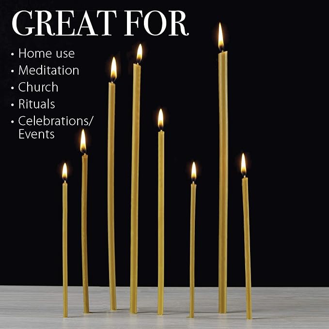 Danilovo Pure Beeswax Candles - Honey-Scented, Decorative Thin Taper Candles - Ideal for Birthday Decoration or Church Prayers - Drip Free, Tall & Smokeless Pack of 350 pcs, 6.5 x 0.22 inch