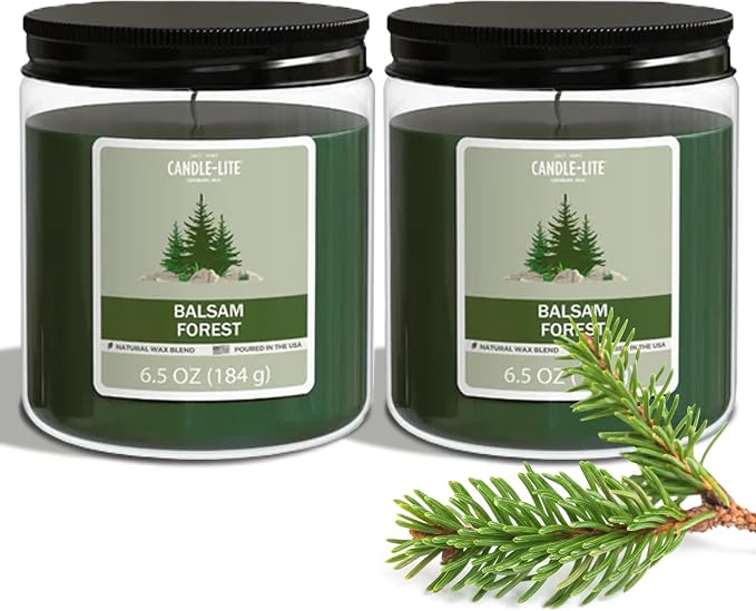 Candle-Lite 2 Pack Scented Candles, Balsam Forest, 6.5 oz Jar, Proudly Poured in The USA, Aromatherapy Candle Set, Single-Wick with 40 Hours of Burn Time, Ideal Gift for Men and Women
