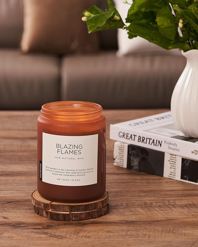 M&SENSE Blazing Flames Scented Candles, Soy Wax 19.4oz 110 Hours Long Lasting Clean Burn, Warm Woods Aromatherapy Candles for Relaxation Large Candle Birthday Holiday Gifts for Men Women