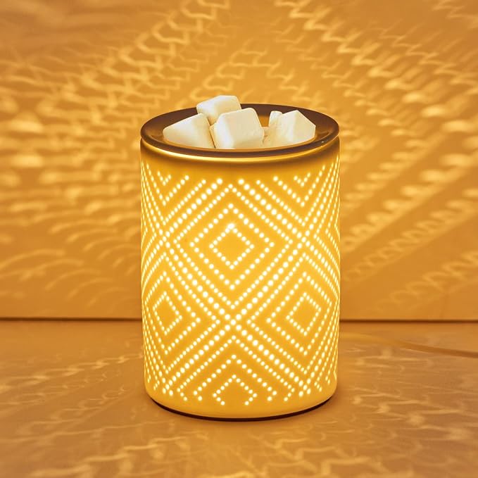 Ceramic Wax Melt Warmer, Electric Wax Warmer for Scented Waxes, Candle Warmer Oil Burner with Bulb, Fragrance Warmer Wax for Balcony, Spa Yoga Meditation, Birthday Gifts, (Diamond)