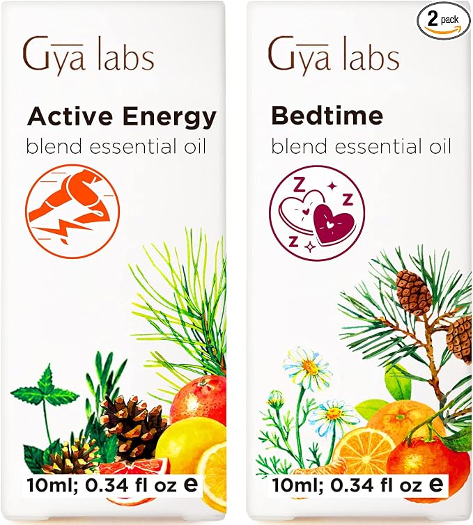 Energy & Bedtime Essential Oils for Diffuser Set - Aromatherapy Grade Essential Oils Set - 2x0.34 fl oz - Gya Labs