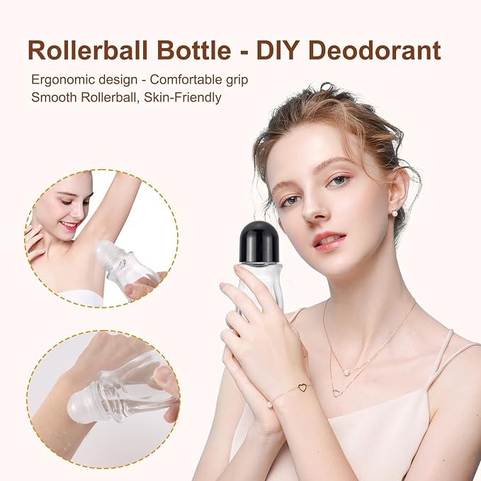 Clear Roll On Bottles, 3 Pack Deodorant Roller Bottles,50mL Essential Oil Bottle,Empty Glass Bottle with Plastic Ball for Perfume Refillable Travel Eye Rollers