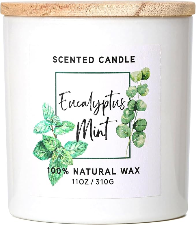 Eucalyptus & Mint Scented Candle,White Candles for Home Scented,Aromatherapy Candle,Stress Relief Candle,Christmas Gift for Women Men,Natural Soy Wax Candle,11oz