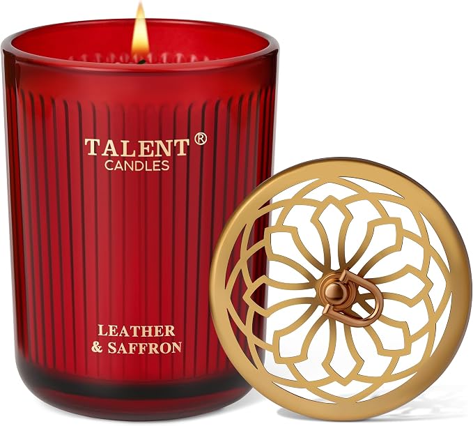 Jar Candles for Home Scented - Aromatherapy Candles Gifts for Women & Men - Natural Soy Candle - 8.4oz Traditional Style - Leather & Saffron