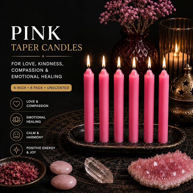 6 Inch Taper Candle 6 Pack Spell, Wicca, Santeria, Energized Candles Velas de 6 Pulgadas Paquete de 6 Velas (Pink (6 Pack))