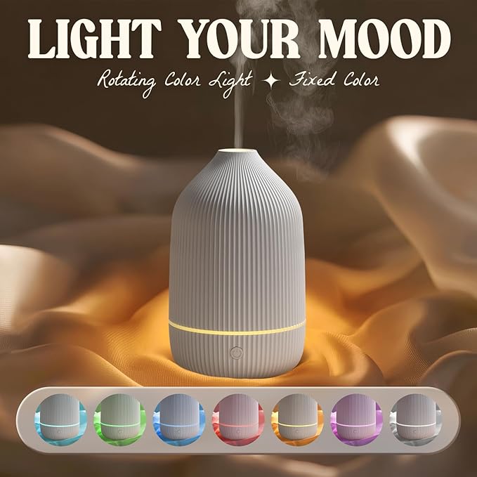 Essential Oil Diffuser, 2Pack, 100ml Aromatherapy Diffuser, Mini Ultrasonic Diffuser for Essential Oil, Home, Office, Cool Mist Humidifier with 7 Led Light, Auto Shut-Off, White