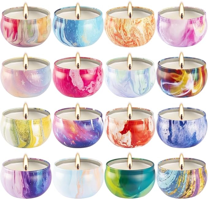 YOROXRG 16 Pack Scented Candles Gift Set - 2.5oz Strong Fragrance Natural Soy Wax Candles in Portable Travel Tin Jars - Perfect for Home Decoration and Gifting