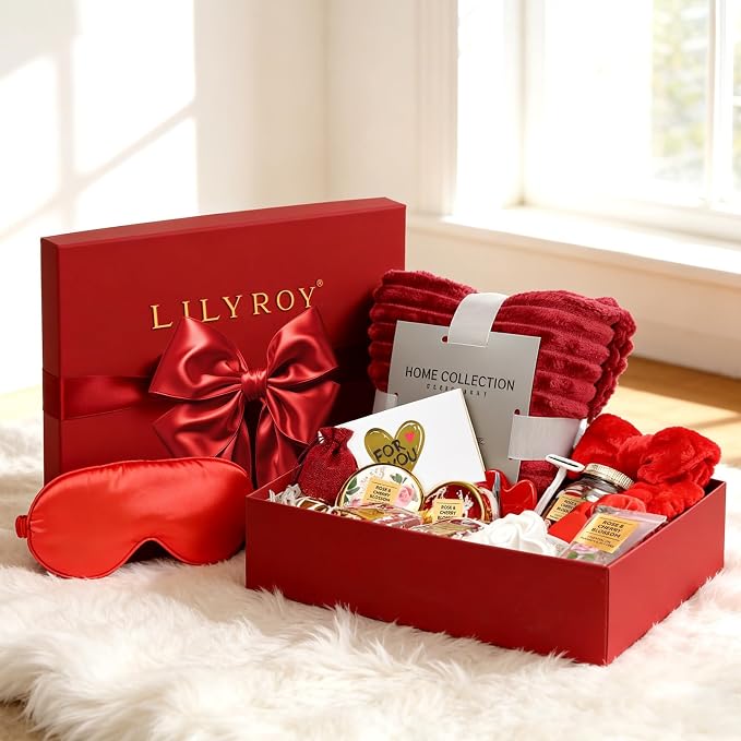 23Pcs Spa Skin Care Gifts Birthday Gift, Perfect Rose Red Gift Set for Women