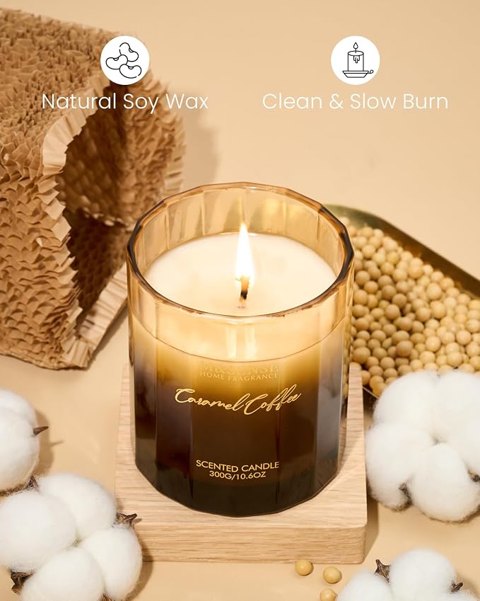 M&SENSE Caramel Coffee Home Scented Candles, 10.6oz 60-Hour Natural Soy Wax | Clean Non-Toxic Long Lasting, Cozy Scent Aromatherapy Candle, Housewarming Gifts for Coffee Lovers & Women Men