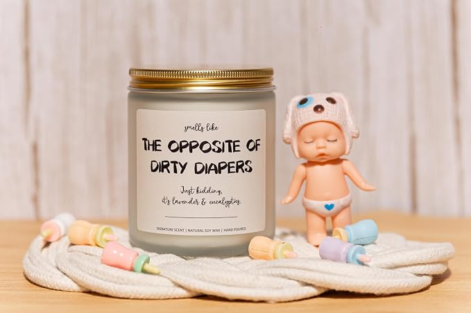 Lavender & Eucalyptus Soy Wax Candle, 7OZ - New Parents Gifts for Couples, Gender Reveal Gifts, Pregnancy Reveal to Parents, Best Gift for Expectant Moms, Smells Like The Opposite of Dirty Diapers