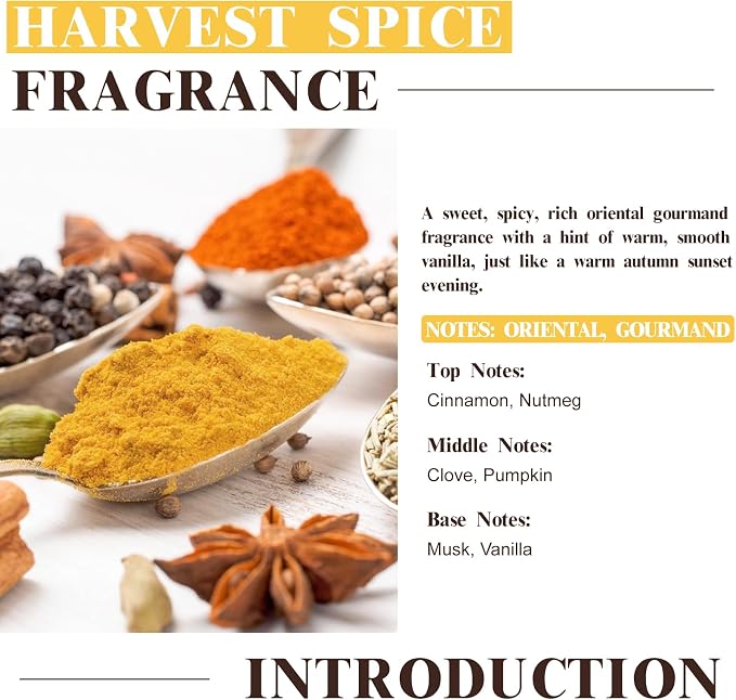 EUQEE Harvest Spice Fragrance Oil, Premium Fragrance Essential Oils for Soap Candle Making, Diffusers, DIY Bath Bombs - 2.02 Fl oz/ 60ml