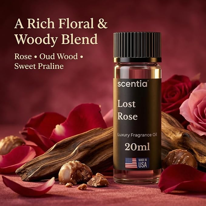 Scentia Lost Rose Aromatherapy Oil for Diffuser – Hotel Scent Inspired by Fairmont – 20 mL – Rose, Oud Wood & Clove Natural Fragrance Oil for Waterless & Cold Air Diffusers, Made in USA