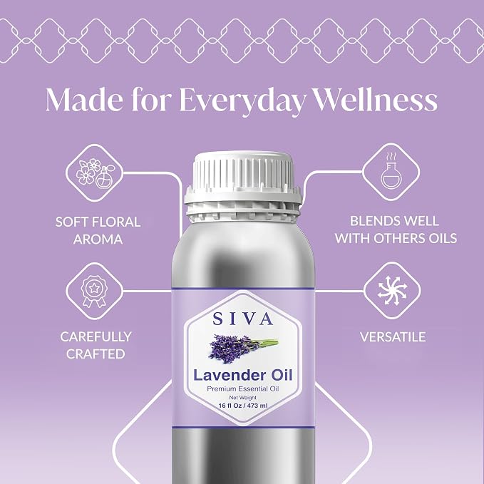 Siva Lavender Essential Oil 16 Fl Oz – for Diffuser, Skin & Hair Care – Ideal for Aromatherapy, Massage & DIY Blends