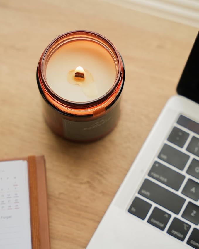 Blessed is She Premium California Redwood Scented Candle with Cedar Scent Study Candles, 7.2oz Glass Candle Jar, 100% Soy Wax Candles with Wood Wick, Aromatherapy Candle for Studying Redwood Gifts