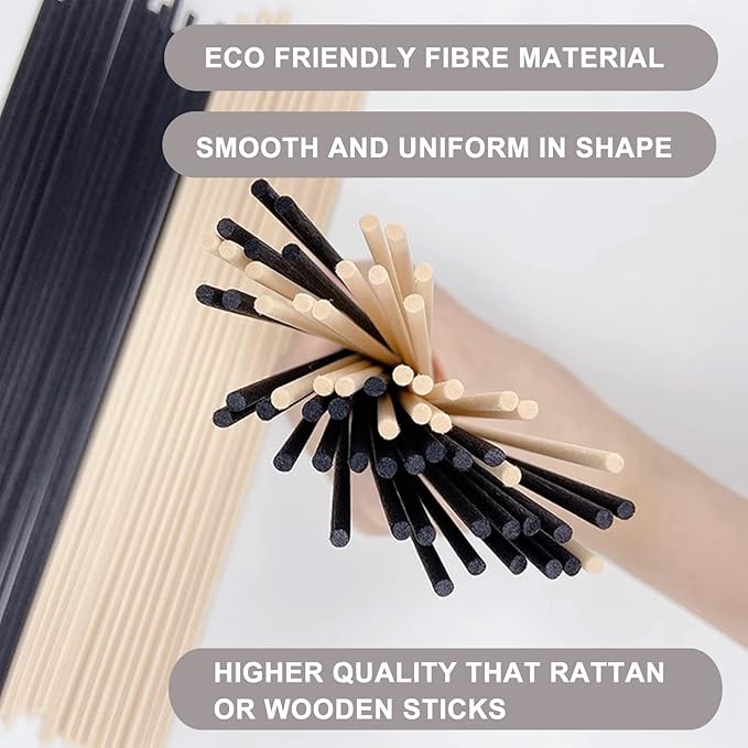 HOSSIAN Reed Diffuser Sticks - Reed diffusers-Reed Sticks -Diffuser Glass Bottles-Diffuser Refills- Natural Rattan Wood Replacement for Aroma Fragrance (7.87"* 3.5mm Black and Beige)