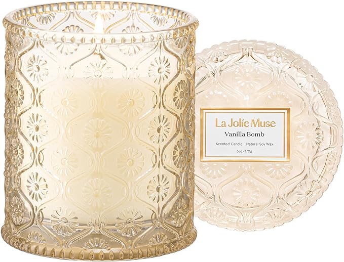 LA JOLIE MUSE Vanilla Zest Scented Candles for Home, Natural Soy, 40 Hrs | Luxury Jar Candle, Clean Non Toxic, Gift for Women & Men, Decorative Gourmand Candles, Pretty Candle, Lemon Coconut Bergamot